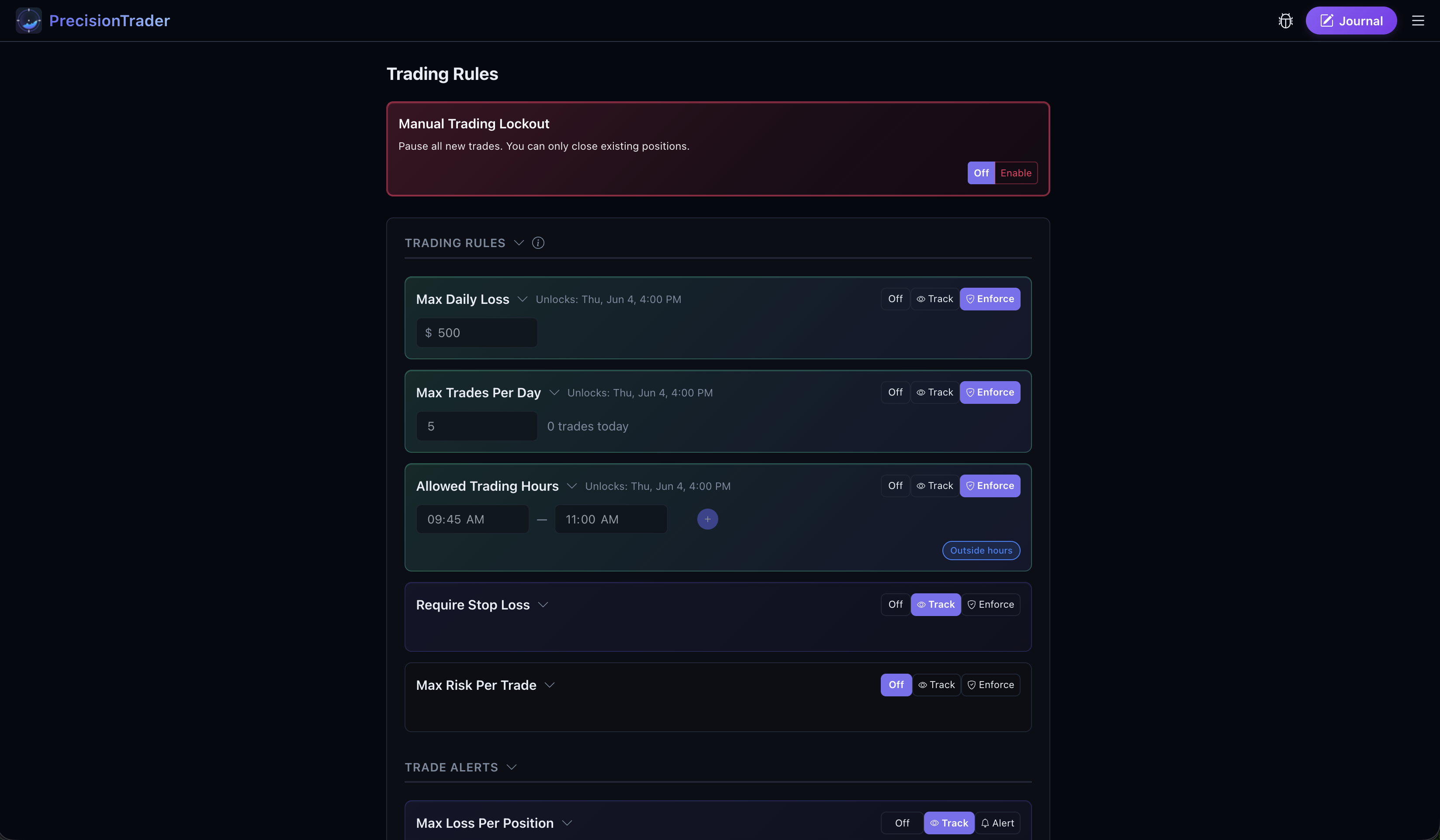 Trading rules configuration